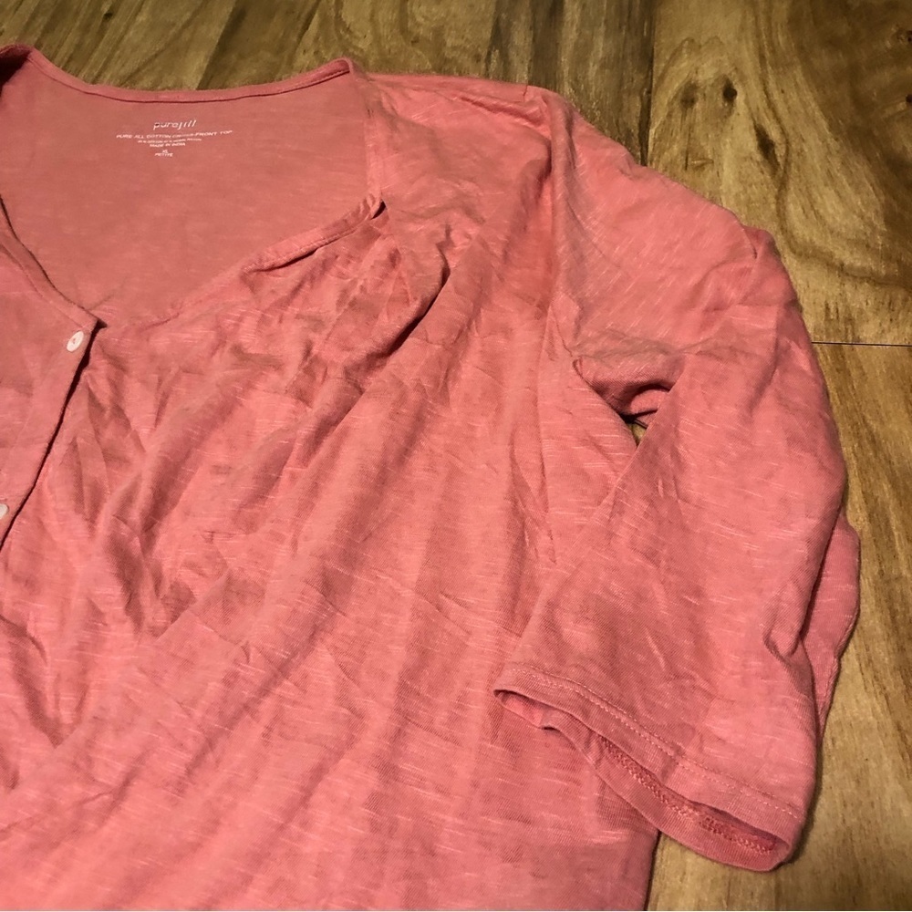 3/$25 J Jill Pure Jill Shirt Extra Large Pink Long Sleeve Cotton Cross Front Top - Picture 3 of 6